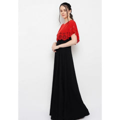 Women's Crepe Solid Sleeveless Full Length Gown(Red Black)