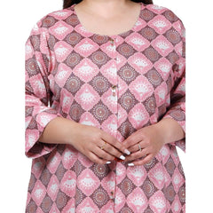 Women's Office wear Golden Foil Capsule A-Line Kurti (Pink)