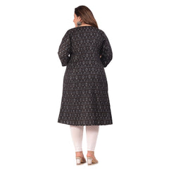Women's Office wear Floral Printed Capsule A-Line Kurti (Black)