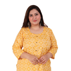 Women's Office wear Designer Printed Capsule Straight Kurti (Yellow)
