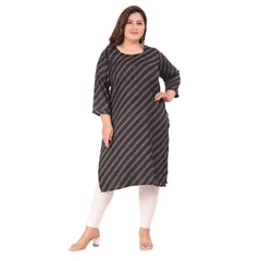 Women's Office wear Stripe Capsule Straight Kurti (Black)