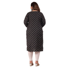 Women's Office wear Stripe Capsule Straight Kurti (Black)