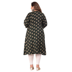 Women's Office wear Floral Printed Capsule A-Line Kurti (Green)