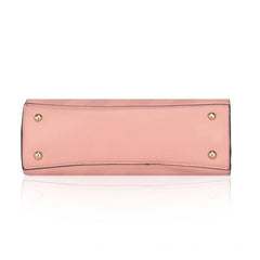 Women's Faux Leather Textured Adjustable Long Belt Handbag (Pink)