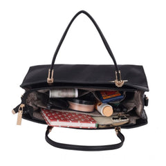 Women's Faux Leather Textured Adjustable Long Belt Handbag (Black)