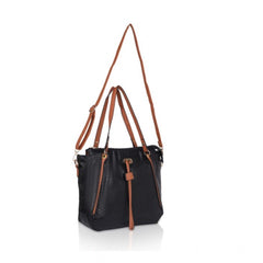 Women's Faux Leather Textured Tote Bag (Black)