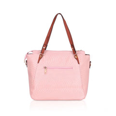 Women's Faux Leather Textured Tote Bag (Pink)