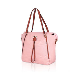 Women's Faux Leather Textured Tote Bag (Pink)