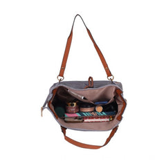 Women's Faux Leather Textured Tote Bag (Grey)