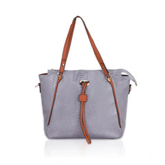 Women's Faux Leather Textured Tote Bag (Grey)