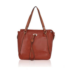 Women's Faux Leather Textured Tote Bag (Brown)