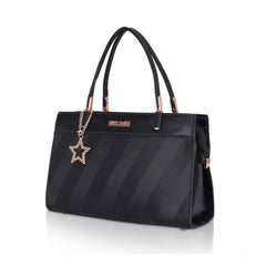 Women's Faux Leather Textured Adjustable Long Belt Handbag (Black)