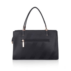 Women's Faux Leather Textured Adjustable Long Belt Handbag (Black)