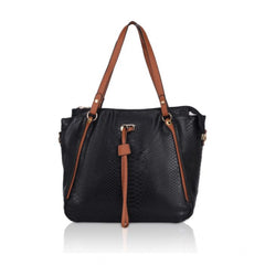 Women's Faux Leather Textured Tote Bag (Black)