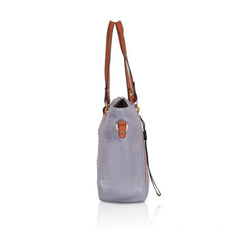 Women's Faux Leather Textured Tote Bag (Grey)