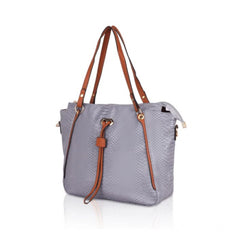 Women's Faux Leather Textured Tote Bag (Grey)