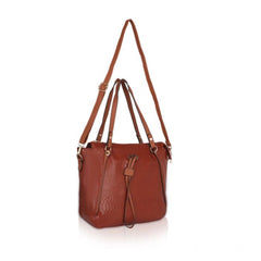 Women's Faux Leather Textured Tote Bag (Brown)