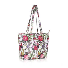 Women's Faux Leather Printed Tote Bag (White Pink)