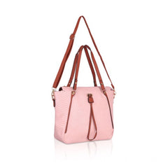 Women's Faux Leather Textured Tote Bag (Pink)