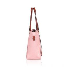 Women's Faux Leather Textured Tote Bag (Pink)