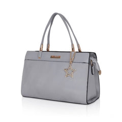 Women's Faux Leather Textured Adjustable Long Belt Handbag (Grey)