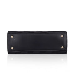 Women's Faux Leather Textured Adjustable Long Belt Handbag (Black)