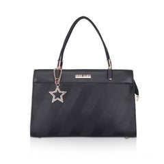Women's Faux Leather Textured Adjustable Long Belt Handbag (Black)