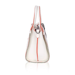 Women's Faux Leather Metal Beads Handbag (White)