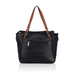 Women's Faux Leather Textured Tote Bag (Black)