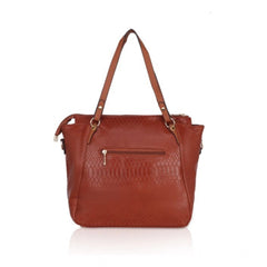 Women's Faux Leather Textured Tote Bag (Brown)