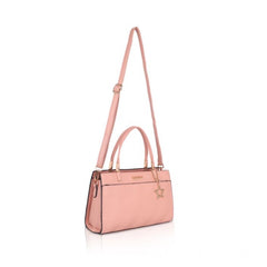 Women's Faux Leather Textured Adjustable Long Belt Handbag (Pink)