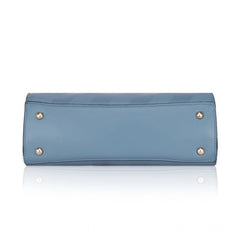 Women's Faux Leather Textured Adjustable Long Belt Handbag (Blue)