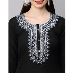 Women's Cotton Printed 3-4th Sleeve Ankle Length Kurti with Pant Set (Black)