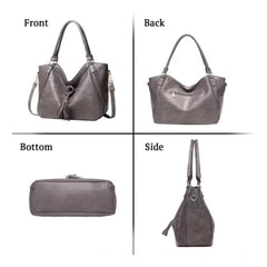 Women's PU Leather Large Shoulder Zipper Handbag (Grey)