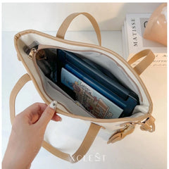 Women's Canvas Medium Shoulder Zipper Handbag (White)
