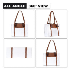 Women's Canvas Medium Top handle Satchel Zipper Handbag (White)
