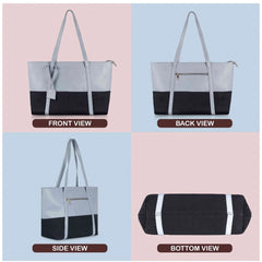 Women's Faux Leather Large Shoulder Zipper Handbag (Light Blue)