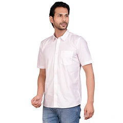 Men's Casual Cotton Half Sleeve Solid Shirt (Pink)