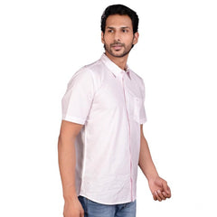 Men's Casual Cotton Half Sleeve Solid Shirt (Pink)
