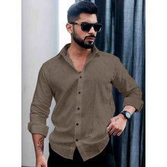 Men's Casual PollyCotton Textured Full Sleeve Collar Shirt (Grey)