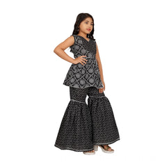 Girl's Cotton Rayon Printed Top And Sharara Set (Black)