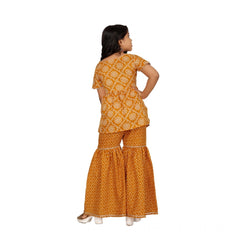 Girl's Cotton Rayon Printed Top And Sharara Set (Mustard)