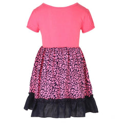 Girl's Polyester Crepe Embellished Short Sleeve Round Neck Dress (Pink)