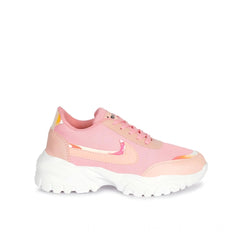 Women's Casual Mesh Printed Lace-Ups Shoes (Pink)
