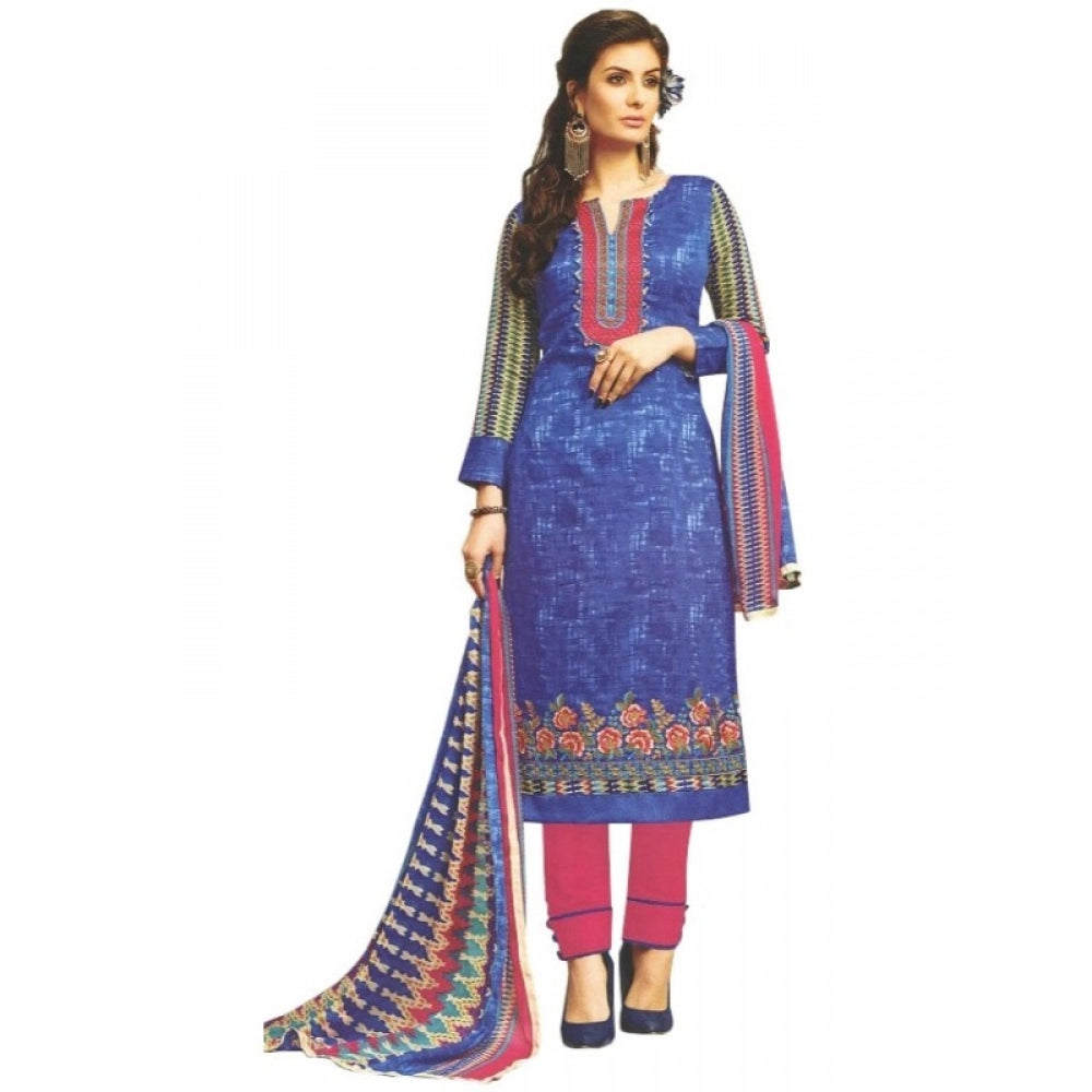 Womens Cotton mix Regular Unstitched Salwar-Suit Material With Dupatta (Blue, 2 mtr)