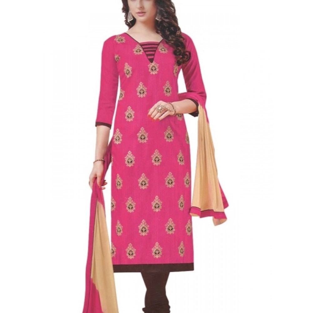 Womens Cotton Regular Unstitched Salwar-Suit Material With Dupatta (Pink, Brown, 2 mtr)