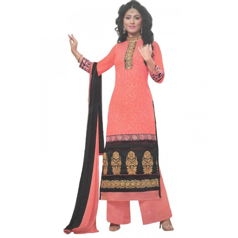 Womens Cotton Regular Unstitched Salwar-Suit Material With Dupatta (Light Red, Black, )