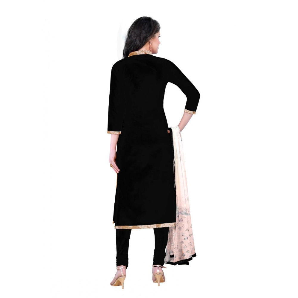 Cotton Unstitched Salwar-Suit Material With Dupatta (Black, 2-2.5mtrs)