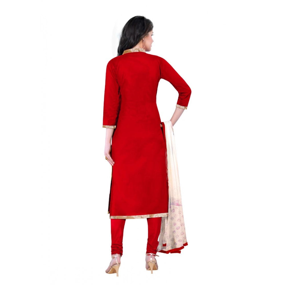 Cotton Unstitched Salwar-Suit Material With Dupatta (Red, 2-2.5mtrs)