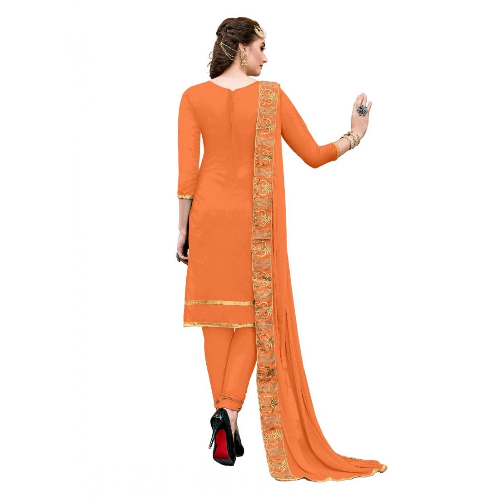 Women's Chanderi Cotton Unstitched Salwar-Suit Material With Dupatta (Oranage, 2-2.5mtrs)